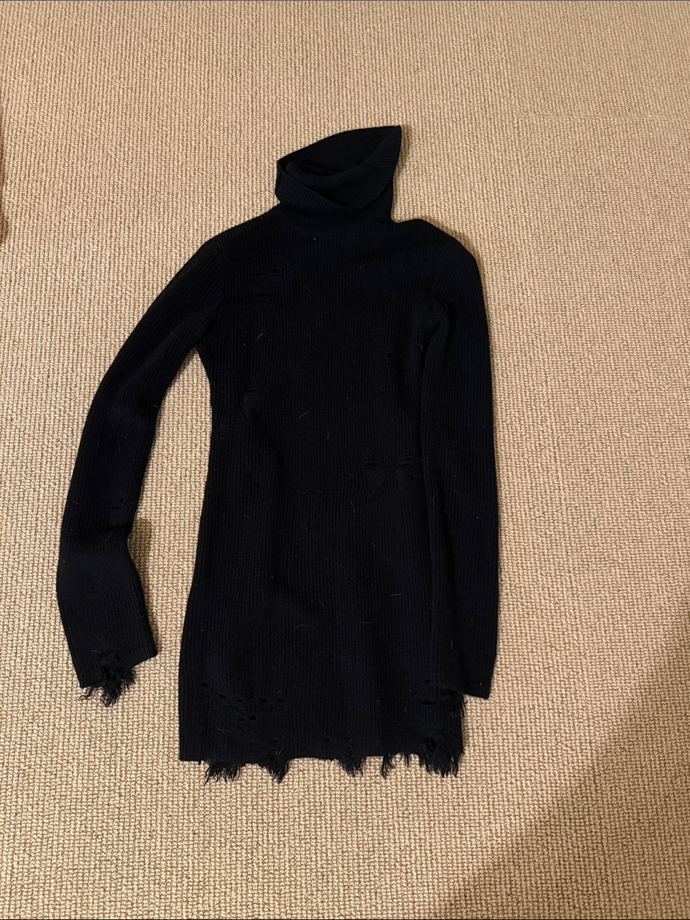Lovers + Friends Black Distressed Turtleneck Long Sleeve Dress